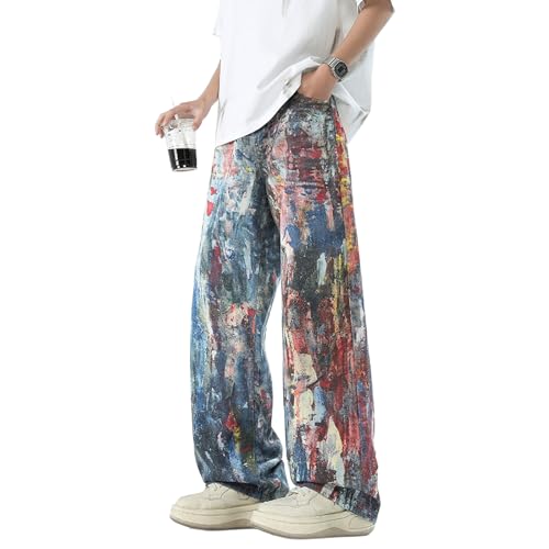 Baggy Jeans Men Tie Dye Graffiti Jeans Wide Leg Denim Pants Street Loose Fit Streetwear for Skater Denim Pants 6