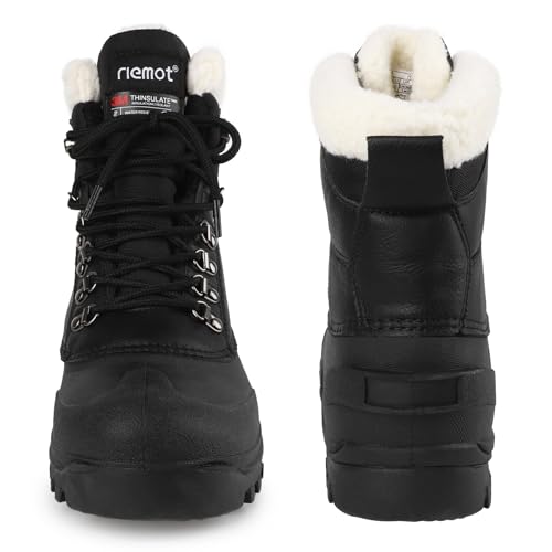 riemot Women's Men's Winter Snow Boots Waterproof Outdoor Boot Anti-slip Comfortable Warm Fur Collar Shoes for Hiking Walking Camping Lace-up Shoe US 5-133
