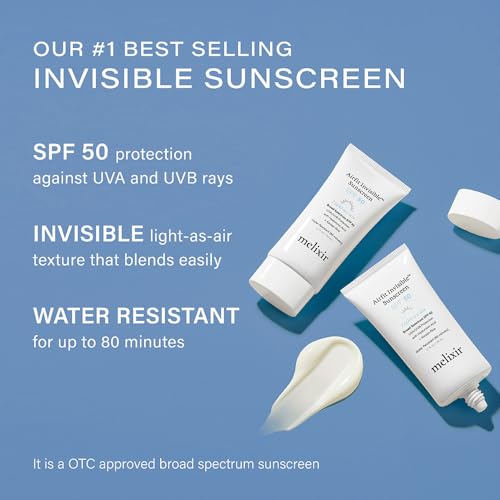 Image of Melixir Airfit Invisible Sunscreen SPF 50, Broad Spectrum Korean Rice Sunscreen for Face, Hyaluronic Acid, Moisturizing Daily Protection for Sensitive Skin, No White Cast, Waterproof (1.7fl.oz. /50ml)