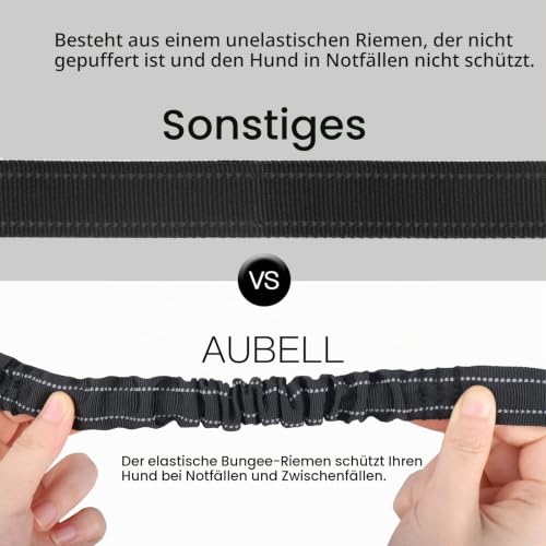 AUBELL Anschnallgurt Hund Auto,3-in-1 Bungee Hundegurt fürs Auto,Schwarz