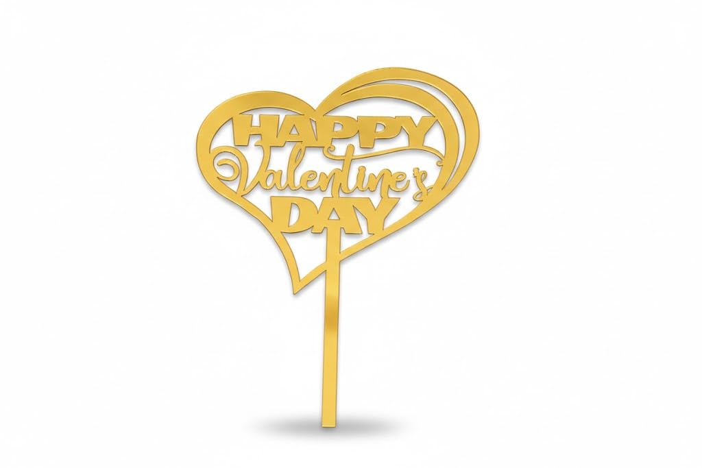 - Valentines Day Cake Topper (Pack of 8) - 1.5mm Mirror Gold Acrylic - Wishes inside a Heart - Non-edible and reusable Cake Decoration