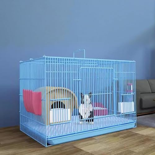 CokBlu 折りたたみ式透明大型ペットケージ ポータブル小動物用 ウサギ・子猫・チンチラ・モルモット・デグーに最適 引き出しトイレ付き 網かじり防止設計 専用休憩所付属 スロープと天井扉付き 組立掃除簡単 おしゃれな外観で室内にも調和