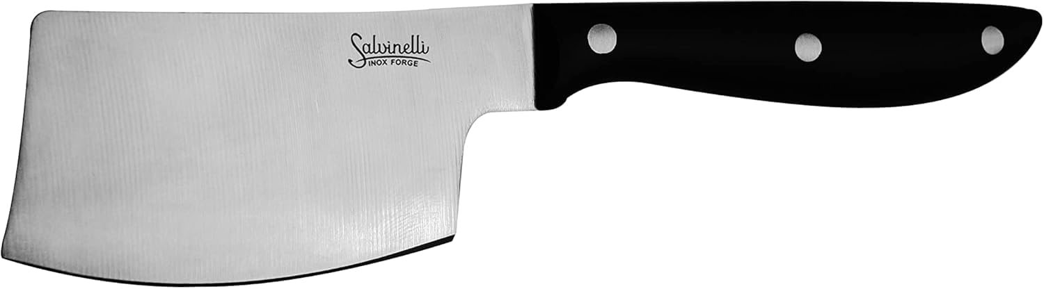 Salvinelli BISTROT Coltello Manaretta Liscio, Acciaio Inox Forgiato, Coltello Carne 6 pezzi, Lama 75 mm, Manico Ergonomico, Nero e Acciaio