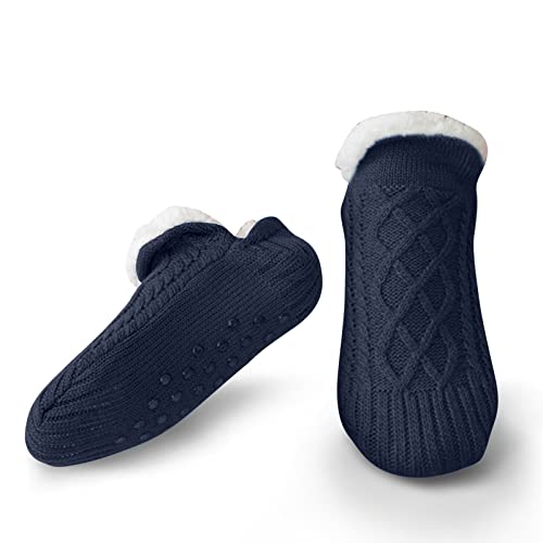 Litthing Kuschelsocken Strick Bodensocken Warme Wintersocken, Bestickte Stoppersocken Rutschsichere Hausschuhe Dicke Socken Gestrickte Bettsocken Haushalt Socken Weihnachtssocken (40-42, Schwarz) Cover
