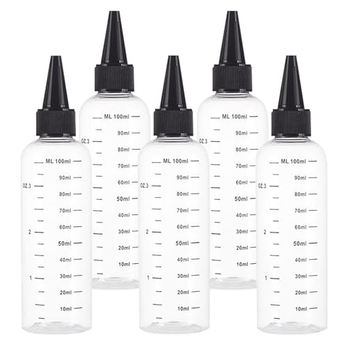 Flacon à Presser, 5 Pièces 100ml Flacon à Presser Transparents avec échelle Graduée, Bouteilles en Plastique Rechargeables avec Bouchons Pivotants, pour...