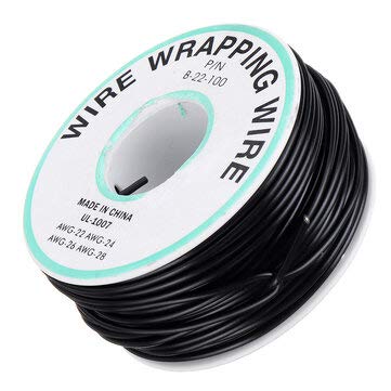 BouBou 30M 22Awg Negro/Rojo Ul 1007 Cable Línea PCB Alambre Estañado Cobre Alambres sólidos Ok Line Cable eléctrico DIY - Negro
