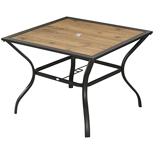 Outsunny Garden Outdoor Dining Table for 4, Square Patio Table with PC Board Tabletop for Backyard, Poolside, Mixed Brown