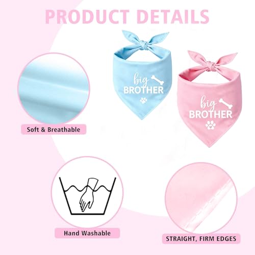 2 Pack Big Brother Dog Bandana Baby Announcement Dogs Bandanas Dogs Bandana Gender Reveal Big Brother Bandana for Dog Pet Scarf Accessories for Pet Dog Lovers Gifts (Pink Blue) by M&F EVENMINE - Image 5