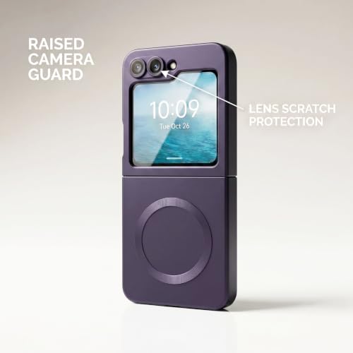 Image of amazon basics Premium Mag-Safe Case for Samsung Galaxy Z Flip 5 | Shockproof & Anti-Scratch Cover | Soft Silicone with Wireless Charging | Camera Lens Guard - Purple