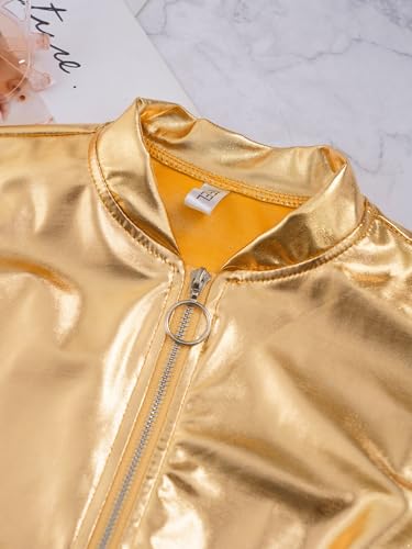 JEYPINMI Kids Girls Bomber Jacket Long Sleeve Jazz Dance Crop Top Zipper Coat Outerwear Sparkle Clubwear4