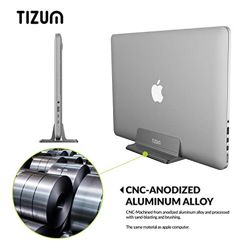 Image of Tizum Vertical Laptop Stand for Desk with Adjustable Dock Width, Size & Space Saver Sturdy Desktop Laptop Holder with Anti Slip Silicone Mat, for All Laptops, Notebook, MacBook, Tablets, iPads, Grey