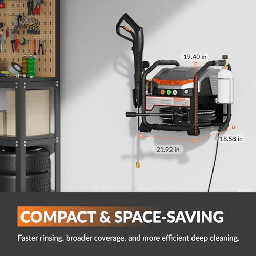Giraffe Tools Grandfalls UltraFlow Commercial Pressure Washer, 2.6 GPM, Wall-Mounted With Retractable Hose