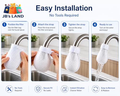 Image of Universal Faucet Water Filter Cotton Bags, 40 Pack + 4 Securing Straps