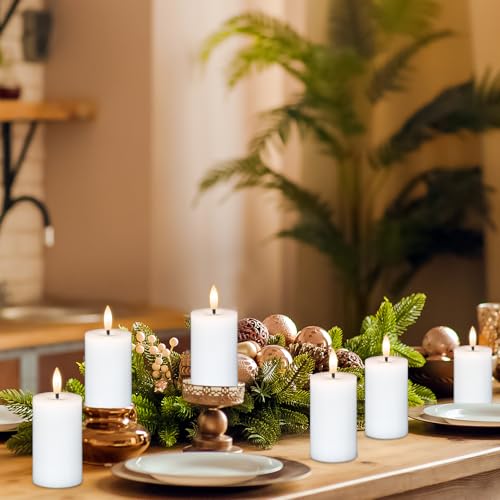 Image of 4.5 inch Flameless LED Pillar Candles with 10-Key Remote and Timer 6 Pack Small White Real Wax Battery Operated Candles 3D Wick Flickering Warm Light Wedding Dinner Holiday Decor
