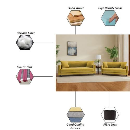 Image of Casaliving Dominic 3 + 2 Seater Sofa Set for Living Room (Yellow) Premium Fabric Sofa