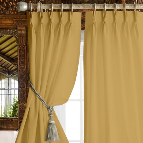 Image of Triple Pinch Pleated Blackout Curtains Thermal Insulated Room Darkening Curtains for Bedroom /Livingroom Pack of 2 Panels, Tiebacks, Hooks (Sand Brown)
