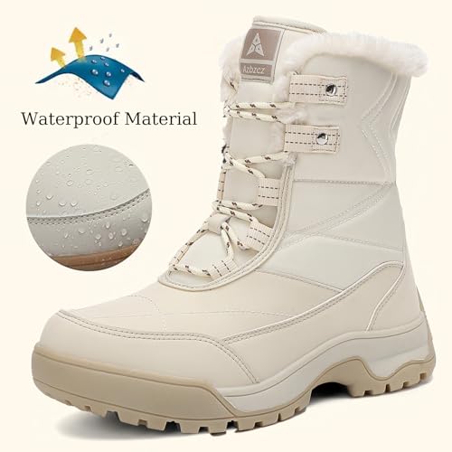 Women's Waterproof Winter Snow Boots with Warm Fur Lined Comfort Arch Support Lace Up Anti-Slip Platform Mid Calf Boots Casual Lightweight Skiing Hiking Outdoor Booties4