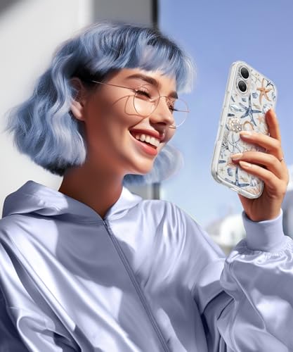 for iPhone 16 Plus Case, [Full Camera Protection] [Not Yellowing] [Military-Grade Drop Protection] Cute Clear Slim Shockproof Protective Phone Cover for Women Girls 6.7", Starfishes/Blue