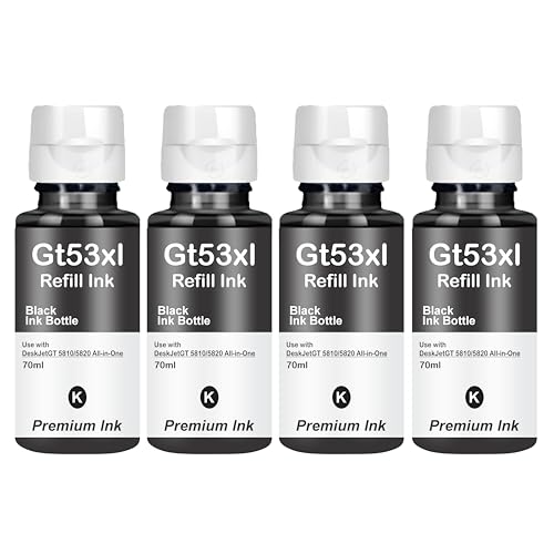 Image of Reffil Ink GT53XL Compatible for HP 115, 310, 315, 319, 410, 415, 416, 419, 455, 500, 515, 520, 525, 530, 589, 615, 750, GT5810, GT5811, GT5820 Printers (GT53XL Black Ink 4 Pcs)