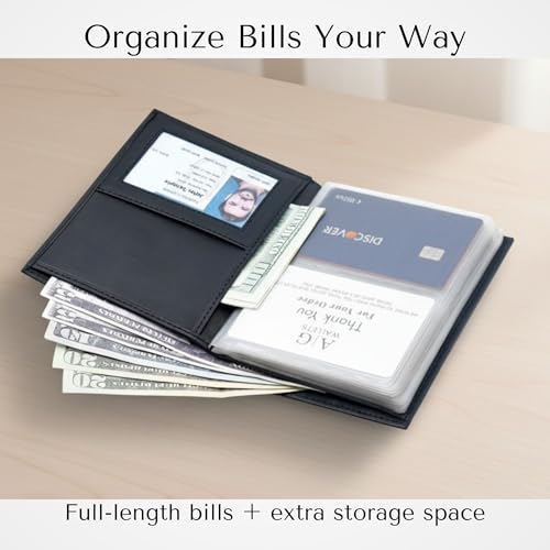 Image of Men's Hipster Wallet, Up to 24 Cards, Leather Bifold Organizer, Black | 12 Built-In Card & Photo Sleeves | Flip-Through Organization | 2 ID Windows | Full-Length Bill Compartment | RFID Blocking