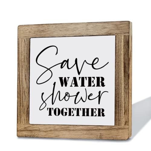 Rustic Bathroom Wood Plaque Sign, Save Water Shower Together, Funny Bathroom Décor, Box Wooden Plaques Signs, Rustic Farmhouse Wood Decoration, Funny Desktop placement Plaque