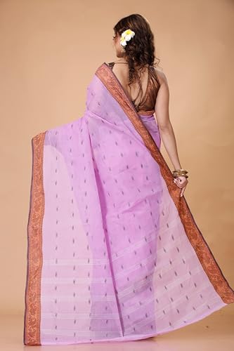 Image of Women's Traditional Bengal Tant Pure Cotton Design Border & Butta Tant Saree Without Blouse Piece
