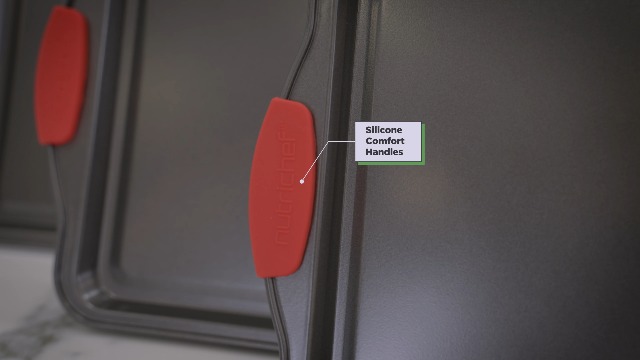 NutriChef 3-Piece Nonstick Kitchen Oven Baking Pans - Premium & Stylish Non-Stick Steel, Commercial Grade Restaurant Quality Metal Bakeware with Red Silicone Handles - Easy to Clean, NCSBS3S