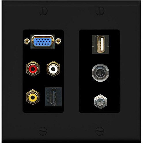 RiteAV - (2-stopniowy kompozyt SVGA 3,5 mm USB A-A HDMI czarny Coax czarna płyta ścienna czarna