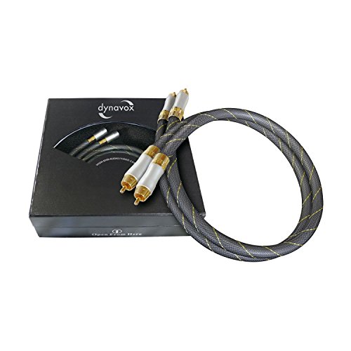 Cable estéreo RCA con blindaje múltiple Dynavox y conectores dorados para alta fidelidad