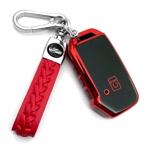 Creativity Suitable for Kia key cover. Beautiful TPU Key Case Compatible with Seltos Soul Telluride Sorento NIRO K5 Cerato Sportage Forte Ceed 4/5 Buttons Smart Remote Key (Red Combination)