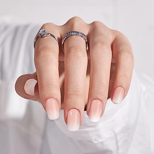 Press On Nails Short - BTArtbox Ombre Acrylic Press On Nails, Square Glue On Nails with Nail Glue, Supremely Fit & Natural Reusable Stick On Nails in 15 Sizes - 30 Soft Gel Fake Nails Kit, Vanilla Cream