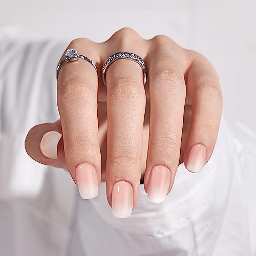 Press On Nails Short - Btartbox Ombre Acrylic Press On Nails, Square Glue On Nails With Nail Glue, Supremely Fit & Natural Reusable Stick On Nails In 15 Sizes - 30 Soft Gel Fake Nails Kit, Vanilla Cream #TOP2