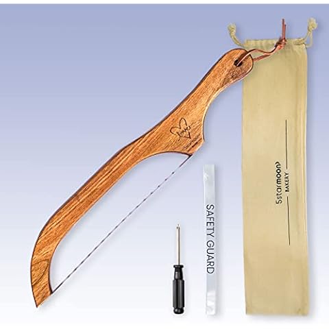 Bread Slicer, Bread Bow Saw for Slicing, Serrated Sourdough Bread Saw with Acacia Wooden Handle, Bread Cutter for Homemade Bread, Sourdough & Bagels Serrated Bread Slicer, Bread Cutter Cover
