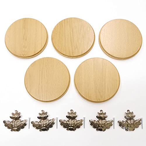 GTK Oferta 5 placas de cuña redondas de roble claro AF 17 cm, tabla cuña, tabla de especias, letrero para trofeos con 5 hojas de roble, portada grande