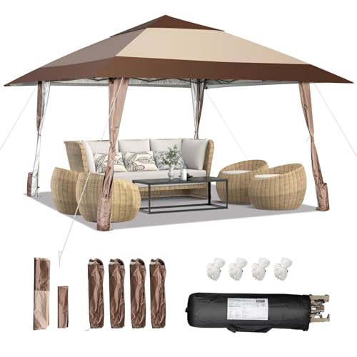 RELAX4LIFE Tonnelle de Jardin Extérieur 4x4 Imperméable Double Toit, Tonnelle Barnum Pliant Facile à Installer, Pied à Roues, 3 Hauteurs Réglables, Sac Transport pour Camping