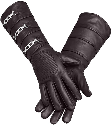 Image of URBAN BUCK Real Sheepskin Leather Sky Gauntlet Costume Glove - Regular Fit Long Arm Cuff Mens Unlined Cosplay Gloves