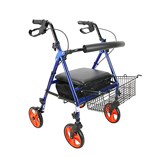 高齢者用歩行器 4輪歩行器 折りたたみ式 トリガーリリースとアルミフレーム付き 安全ハンドブレーキロック 調節可能なハンドルとシートプレート付き歩行器 耐久性のある移動補助具
