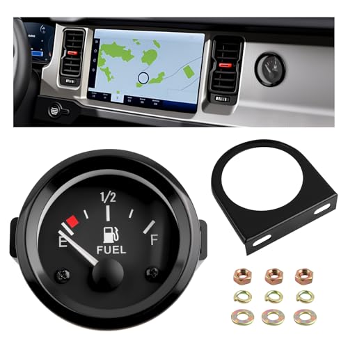 2 Inch 52mm Fuel Gauge for Car with E-1/2-F Pointer Dash 12V Gas Gauge Kit Includes Bracket Nuts 240-33ohm Universal Fuel Level Gauges Meter Kit for Cars SUVs Motorcycle Boats