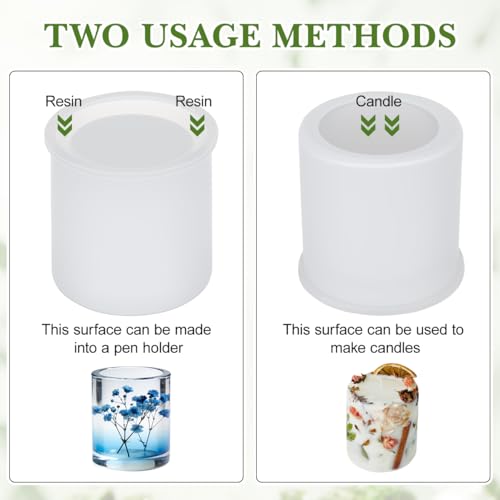 Image of Housoutil Cylinder Resin Mold Silicone, Silicone Resin Molds for Epoxy Casting, Round Pen Holder Mould, Concrete Planter Flower Pot Mould, Cup Makeup Brush Storage Organizer DIY Craft Making Kit