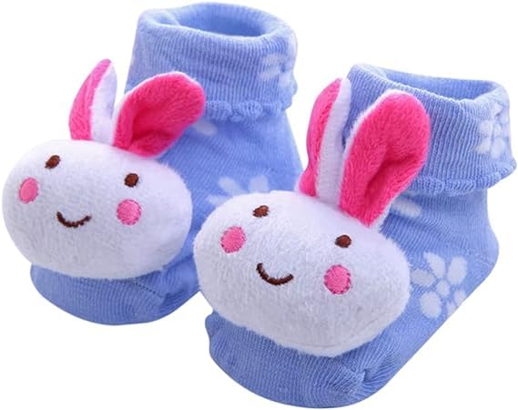 CUTEABLY Baby Girls Regular Cotton Newborn Socks, Infant Cartoon Christmas Print, Anti-Slip, 0-6 Months, Assorted 3