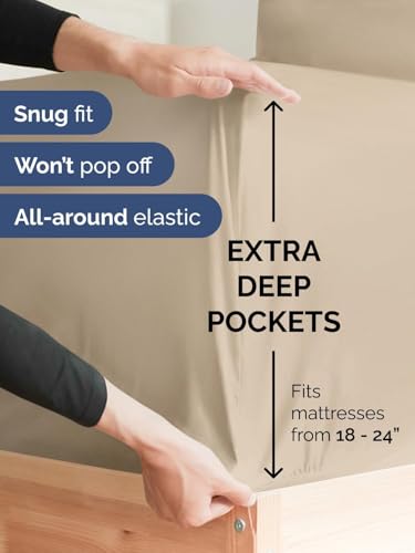 Image of Extra Deep Twin Sheet Set - 4 Piece Breathable and Cooling Sheets - Hotel Luxury Bedding for Women, Men, Kids & Teens - Easy & Secure Fit - Soft, Wrinkle Free and Comfy - Extra Deep Pockets - Cream