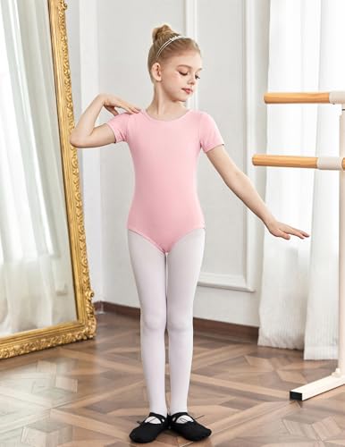 Image of Zaclotre Girls Gymnastics Leotards Crisscross Back Ballet Dance Outfits | Team Basic Leotard,Classic Short Sleeve,Hollow Back,High Stretch,Perfect Fit,Soft Cotton,Breathable,Ballerina Costume
