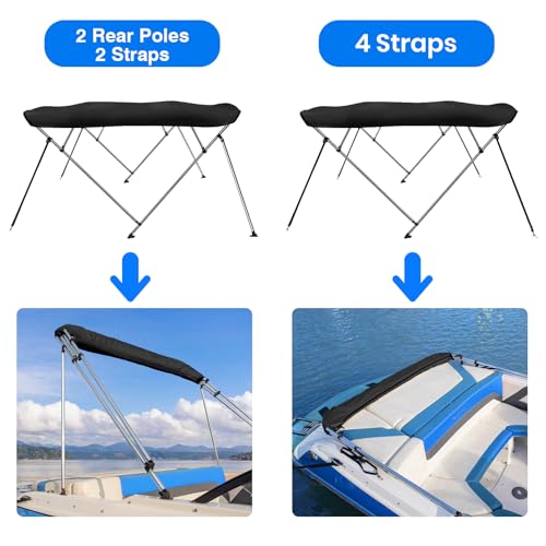 Image of Bimini Top for Boats Boat Canopy with Mesh Sidewalls (Black,4 Bow 67 inch-72 inchW)