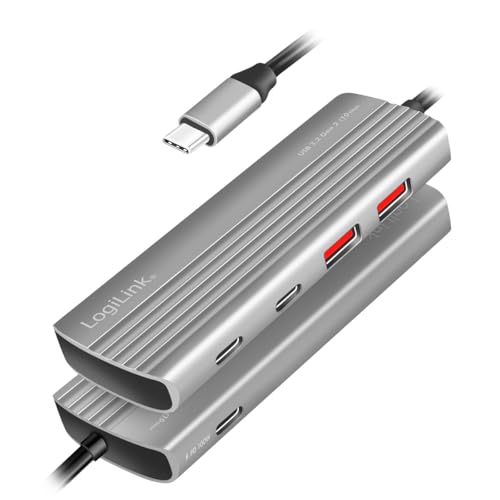 LogiLink UA0413 - Hub USB 3.2 Gen2 ultra sottile, 2x USB-A, 2x USB-C, con PD (Power Delivery), 100 W, colore: Grigio - Hub USB - Immagine 3