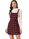 Allegra K Women's Christmas Plaid Tartan Skirt Button Decor A-Line Pinafore Overall Dress X-Large Red