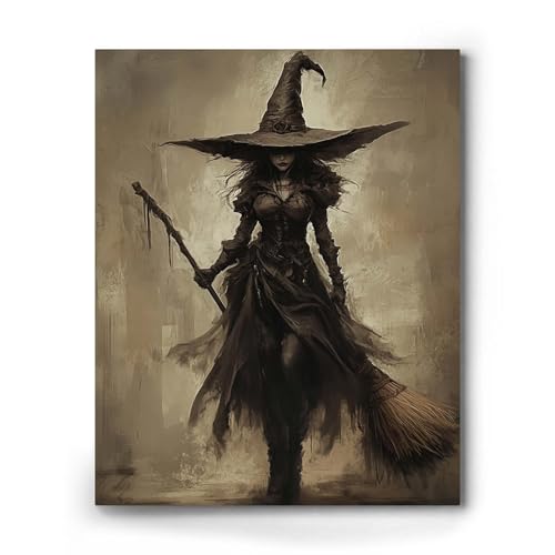 ART Halloween Canvas Wall, Three Witches with Broom Cool Witchy
