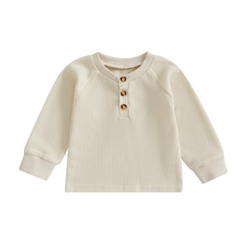 Douhoow Toddler Knit Sweater Waffle Baby Crewneck Sweatshirt Baby Boy Girl Fall Winter Festival Clothes (Beige, 3-6 Months)