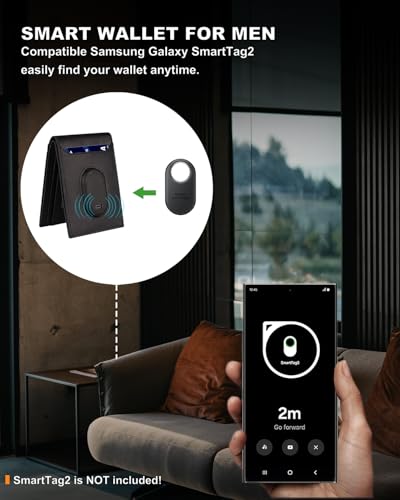 Men's Wallet Compatible with Samsung Galaxy SmartTag 2, Bifold Full-Grain Leather Wallet Compatible with Samsung smart Tag 2, Slim Smart Wallet with Tracker, Rfid Blocking, 11 Card Slots3