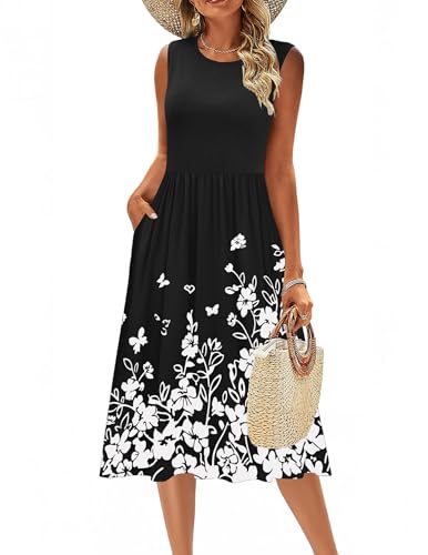 Image of Zeagoo Women's Summer Tank Midi Dress with Pockets Floral Sleeveless A-Line Casual Loose T-Shirt Dresses Beach Sundress 2026