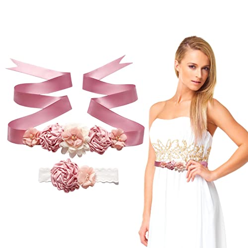 Stronrive Fajín con Flores | Fajín y Tocado Hechos a Mano con Flores y Lazo de pedrería | Exquisitas Decoraciones para Bodas, Regalos para bebés, niñas y Mujeres